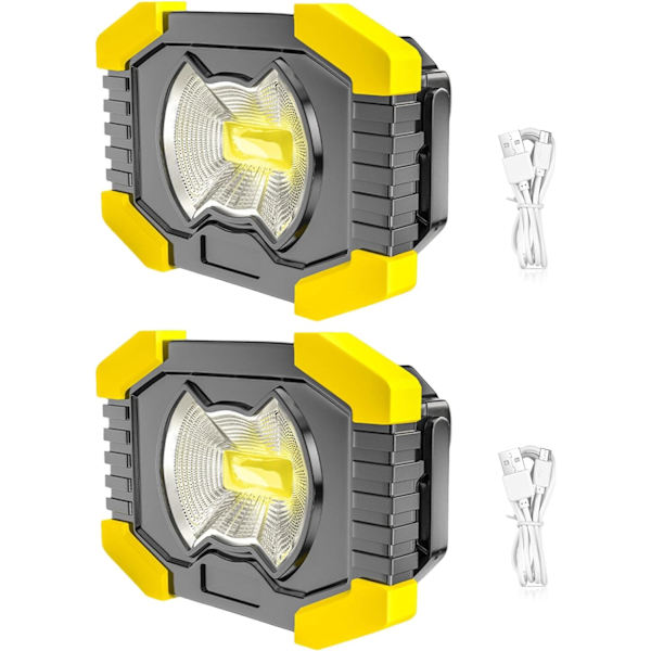 2-pack COB batteridrivna LED-strålkastare för nödsituationer, camping, garage, fiske, byggarbetsplatser