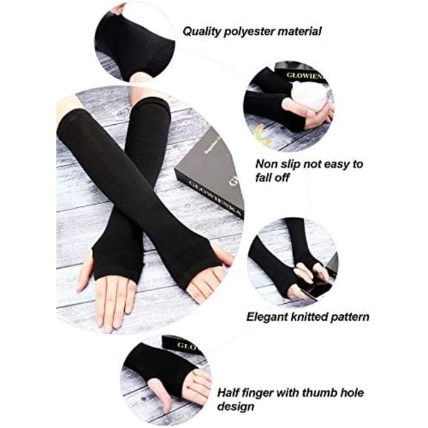 4 Par Armvärmare Fingerlösa Vantar för Kvinnor Långa Armhylsor Stickade Armbågslånga Vantar Gotiska Tumhål Vantar