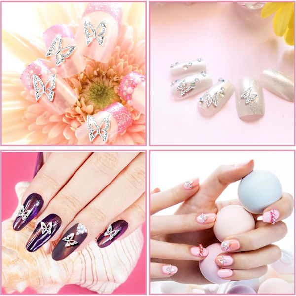 100 st Butterfly Nail Charms 3D Nail Charms Fjärilar Form Nail Gems Butterfly Dekoration Silver