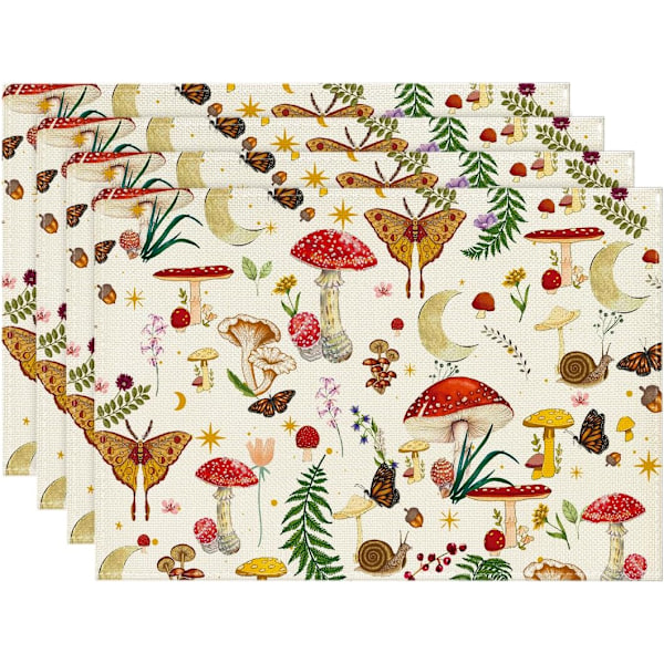 Beige Modern Mushroom Placemats Set of 4, 12x18 Inch Seasonal Table Mats for Party Kitchen Dining Decoration