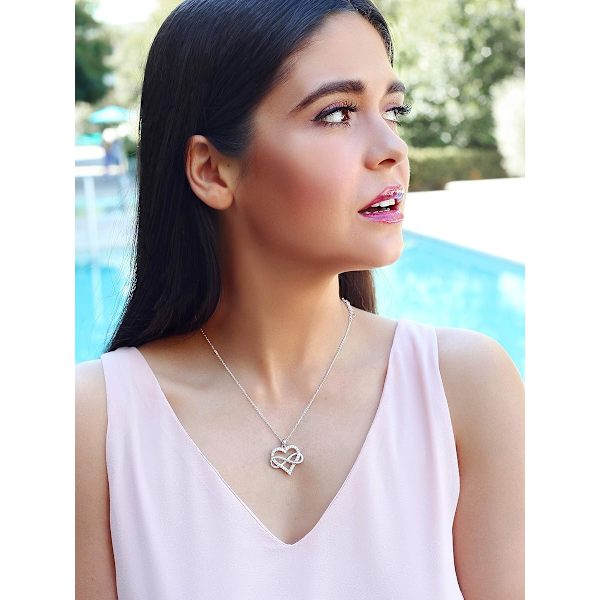 Oändlighetshjärta Halsband för Kvinnor, Kärlekshjärta Hänge med Kubisk Zirkonia och Oändlighetshalsband, 925 Sterling Silver
