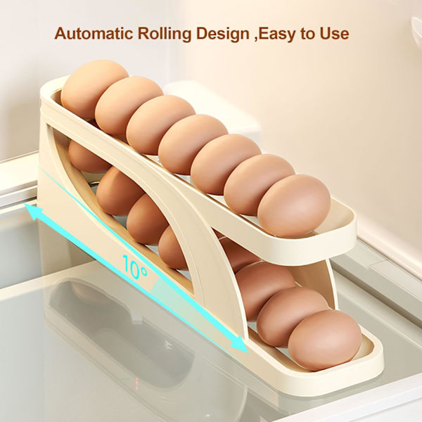 (2 stk) Dobbeltlags eggbeholder for kjøleskap, automatisk rullende eggbeholder,