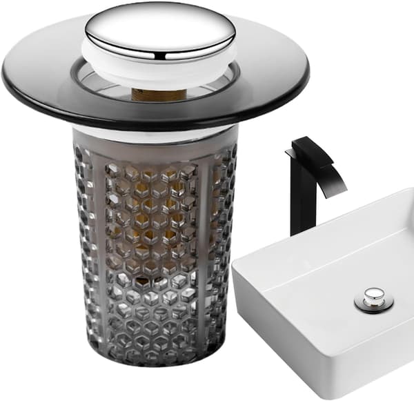 Anti-chok filter til vask, anti-tilstopningsfilter Tryk op, 6 cm, til brusevask, køkken