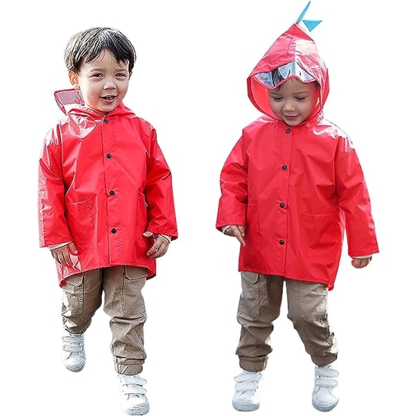 Rød børneregnfrakke, 5-8 års hætte regnponchojakke til