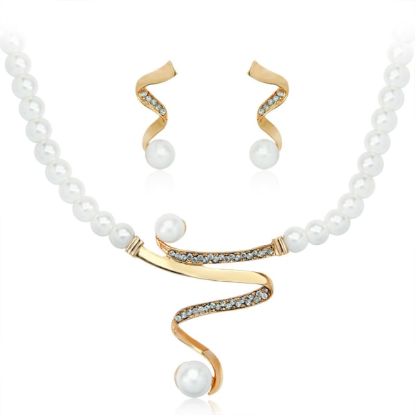 Imitation pärla och diamant smycken set temperament elegant