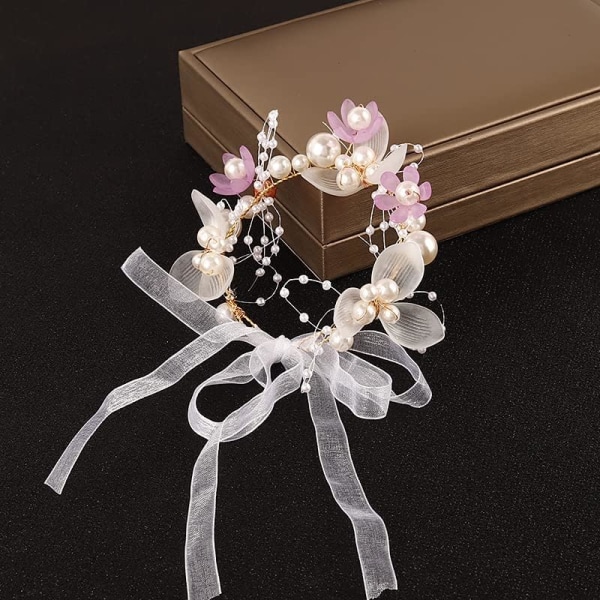 （blå）2 stk Pearl Crystal Wrist Corsage Brudepike Barn Håndblomst Bryllup Vakker brud Weddi