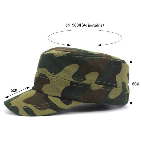 Kamouflage Flat Top Baseball Cap (Grön), Militär Stil Cap, Cot