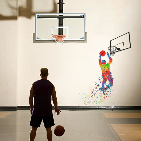 Basketball vægoverføringsbilleder, Basketballspiller Dunk Decal, Inspirerende selvklæbende vægoverføringsbillede til dreng