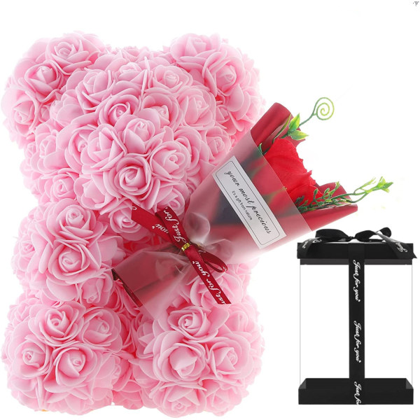 (Rosa)Bear on Rose Alla hjärtans dag present till hennes Rose Flower Bear Mors dag present,Födelsedag Teddy Be