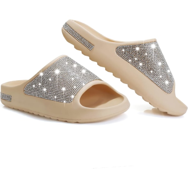 Storlek 39. Cloud Slides för Kvinnor, Diamantplattform Kuddetofflor Slides, Vuxen Bling Casual Glitter Kristall Slides Footb