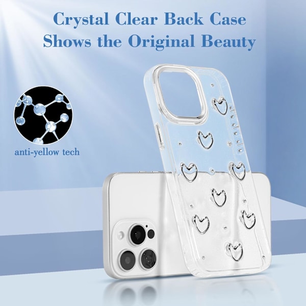 Skal för iPhone 16 Pro Max, Bling Glitter 3D Hjärtan Mobilskal Sött Glittrigt Kristallklart Hjärta Estetisk Design Skal Slim Mjukt Tåligt TPU Transparen