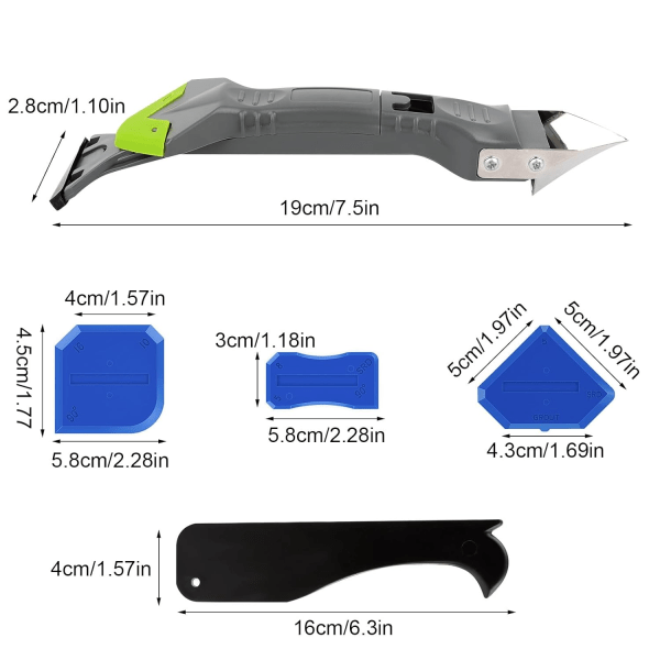 5 i 1 Silikon Tetningssett, Tetningsverktøy, Silikon Tetningsverktøy, Fugeskrape, Silikon Tetnings S