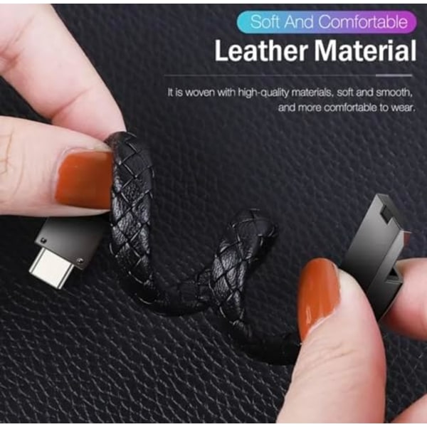 Läderarmband Smart Armband USB Laddning USB Bärbar Reseladdare för Män Kvinnor Android/iPhone (Typ C) 7.9\"