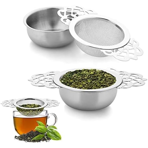 2 Pak Små Fine Mesh Te-Sigter med Skål, Rustfrit Stål Løse Te-Infusere Sigter 6,5 cm Diameter Te-Filter w