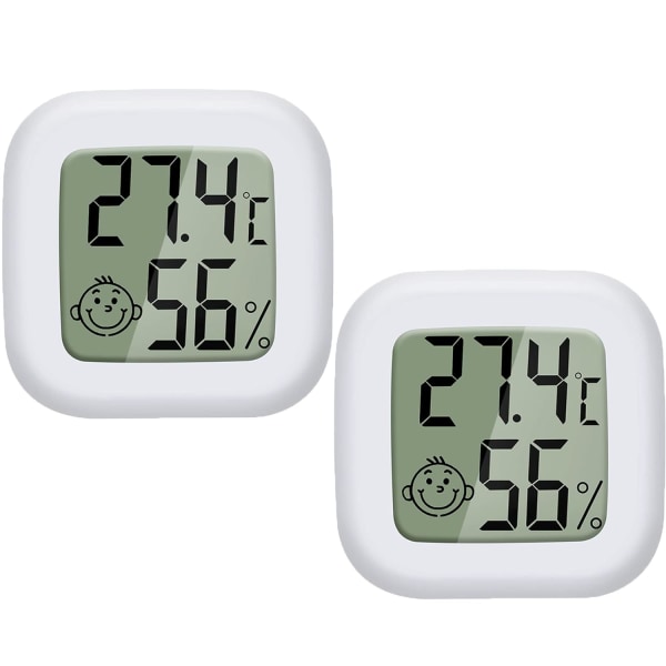 (Hvid) 2 stk Mini LCD termometer Hygrometer Indendørs Digital termo