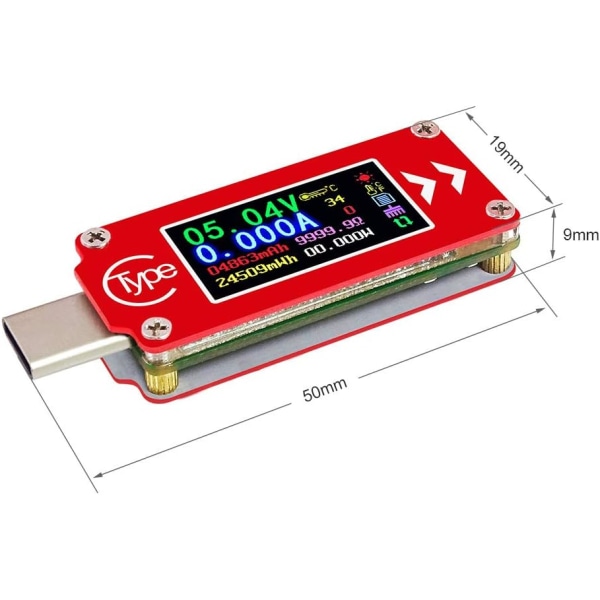 Type-C Farge LCD USB Voltmeter Amperemeter Spenningsmåler Strøm Mult