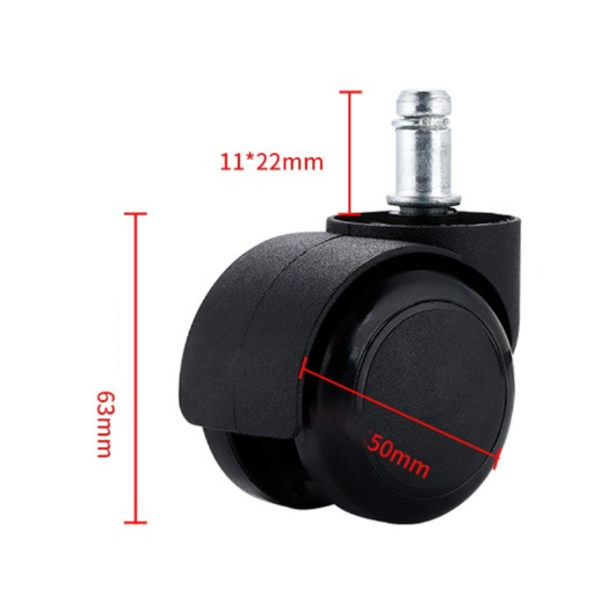 5 stk. sorte kontorstols hjul 11mm x 22mm 360° rotation