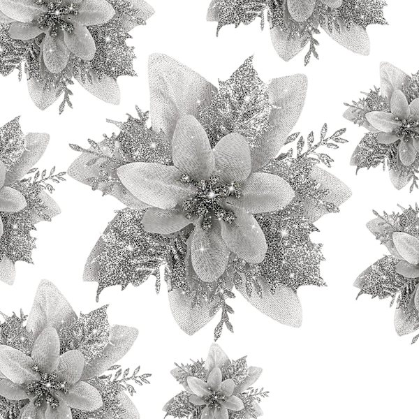 10 stk. kunstige poinsettia-blomster til juledekoration