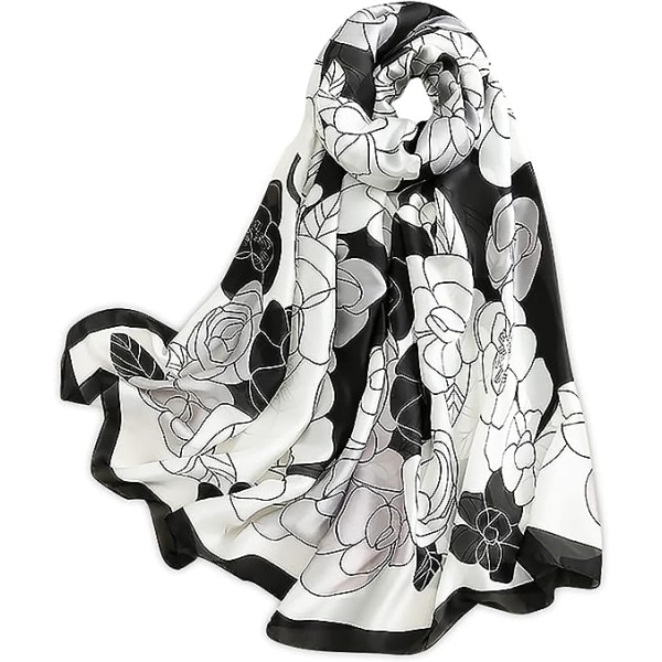 Sort Mountain Tea Flower Silketørklæder Kunstnerisk blækmaleri
