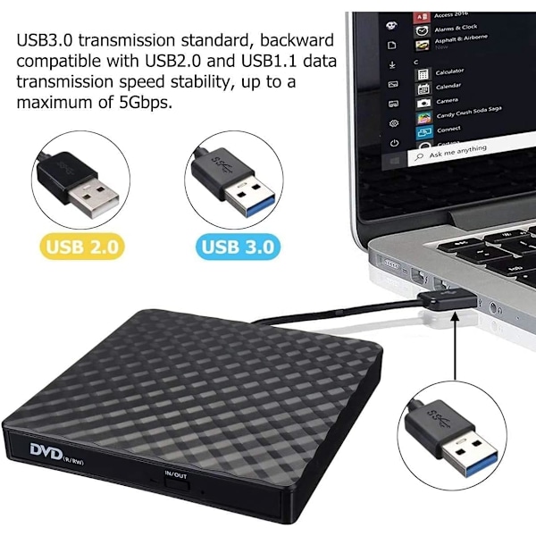 Extern CD DVD-enhet USB 3.0, extern CD DVD-brännare CD/DVD/-RW/ROM-överföring till stora Windows 1