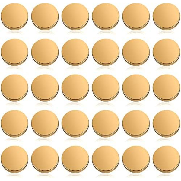 Levande färg och utsökt form (Guld, 15 mm) 30 stycken Metall Platta Knappar Legering Skaft Knapp Rund Forma Sy Knapp M