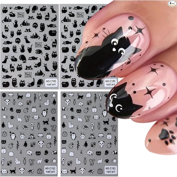 4 Ark Katt Nagelstickers Dekaler för Barn