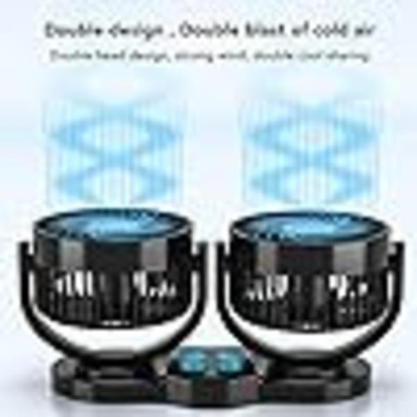 Dobbelt bilventilator, 360° roterende rund kølevifte, dobbelt hoved, kølevifte til køretøjer, 12V