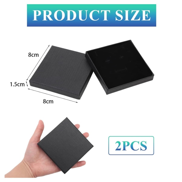 (Black)Jewelry Gift Box, 2 pcs Empty Gift Box, 8 x 8 x1.5cm, Small Gift Box for Necklace, Earrings,