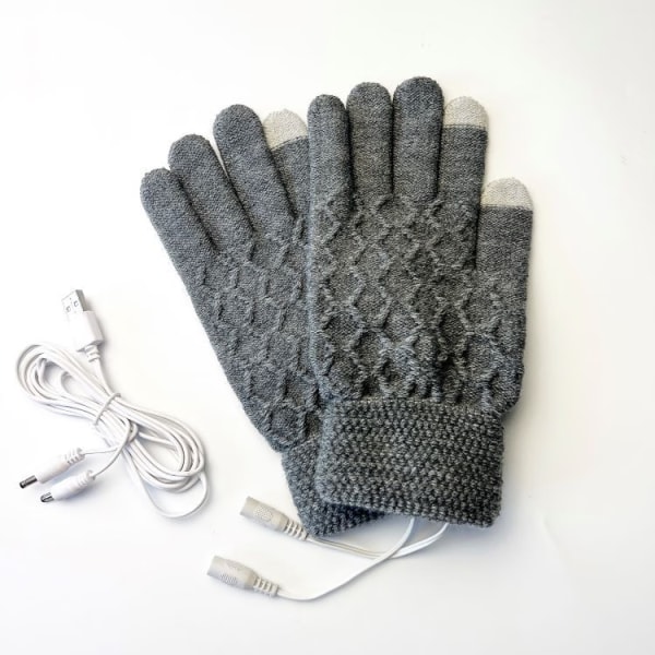 Grå USB-opvarmede handsker til mænd og kvinder, vinteropvarmede vanter T