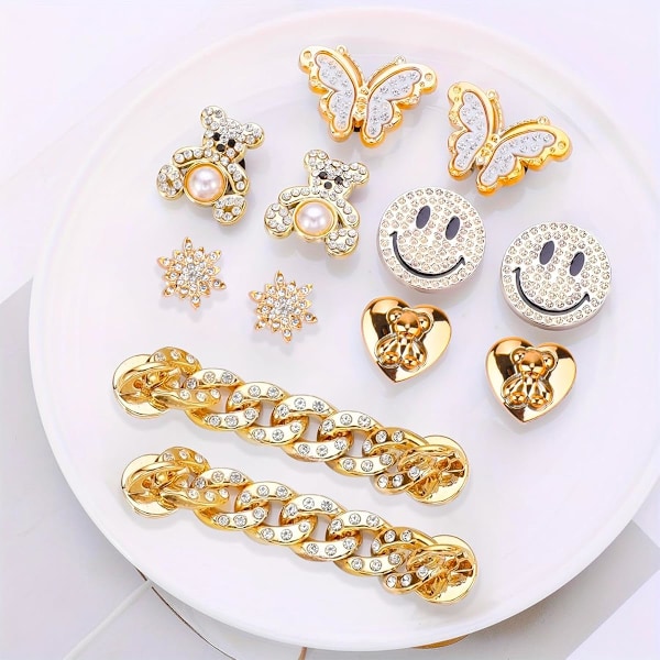 12 stk. Bling Sko Charms til Kvinder og Piger Bling Sko Kæde til Sandaler og Slippers, Søde Sko Tilbehør til Gaver