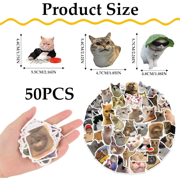 50pcs Cute Cats Waterproof Vinyl Stickers, Funny Waterproof Vinyl Stickers, Cat Stickers for Laptops