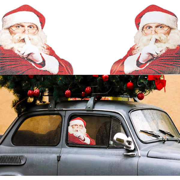 2 st julbil bakruta klistermärke, PVC självhäftande tyst gest tomte rolig bil dekal fönsterklistermärke dekoration