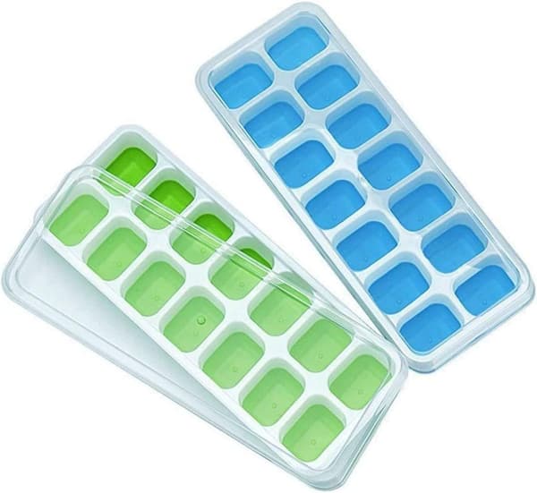 Isbitsformar, Silikon Lättsläppta och Flexibla 14-Isbitsformar med Spilltåligt Avtagbart Lock, BPA-fria, Hållbara och Diskmaskinssäkra, 2-pack