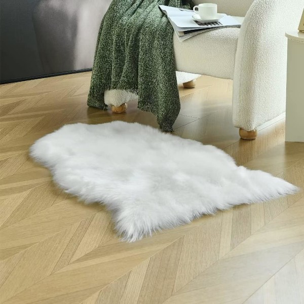 1 st  Liten Vit Konstgjord Fårskinnsmatta 2x3 fot, Fluffig Shag Päls Stolsöverdrag Tvättad