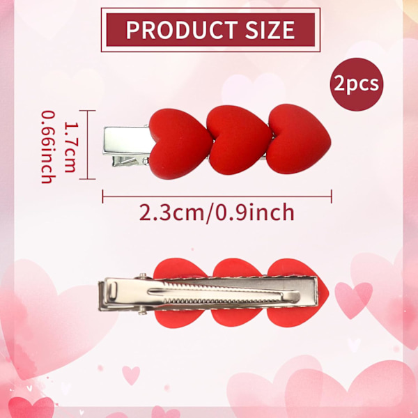 2 stk Valentinsdag Hårklipp for Kvinner Røde Hjerte Hårspenner Hjerte Alligator Klipp Søte Hårtilbehør for Jenter Vale