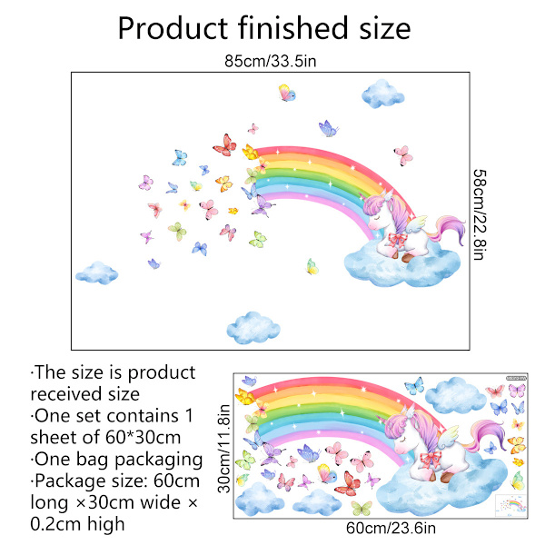 Regnbågs Unicorn Väggdekaler Fjärilsväggdekaler
