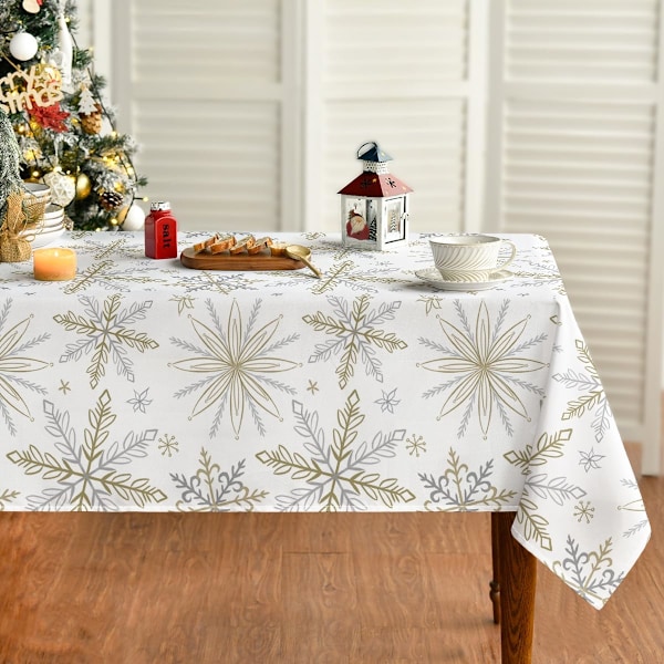 140×220×1cm Julduk 60×84 tum, Enkel Snögubbe Tvättad Bordduk för Fest Picknick Middag Dekoration
