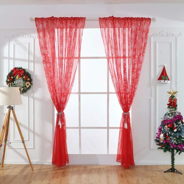 100 x 270 cm (Rot)2 Stk Weihnachten Schneeflocke Vorhang Tüll Fen