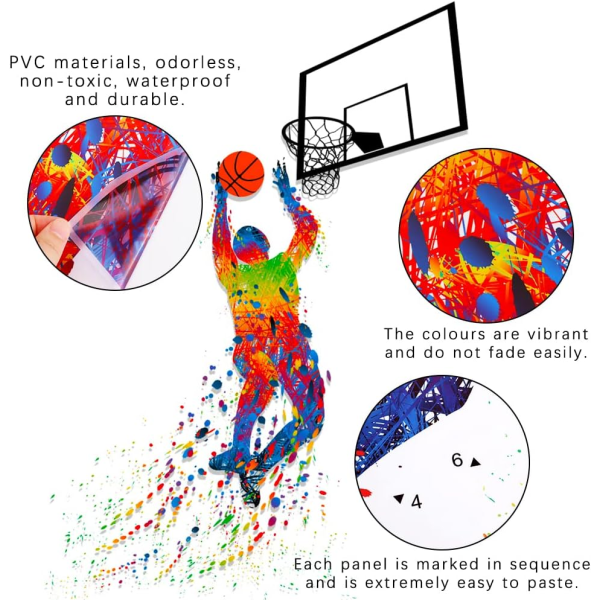 Basketball vægoverføringsbilleder, Basketballspiller Dunk Decal, Inspirerende selvklæbende vægoverføringsbillede til dreng
