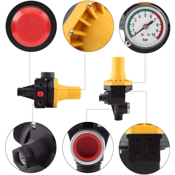 Vandpumpe trykkontroller, 220V 10A Automatisk vandpumpe kontrolkontakt med tryk