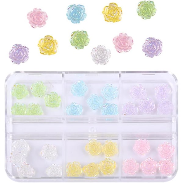 1 Ask med 6 Färger Söta Kawaii 3D Nagelberlocker Harts Akryl Nagelstenar Strass Aurora Glitter Berlocker för Nagelkonst DIY