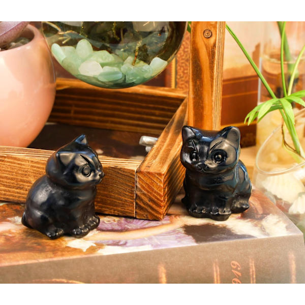 1 st Katt, Dekor Svart Obsidian Katt Kristallfigurer Lyckobringande Söt Kattstaty för Rums Skrivbordsdekor Kristaller Kattälskare Män Kvinnor