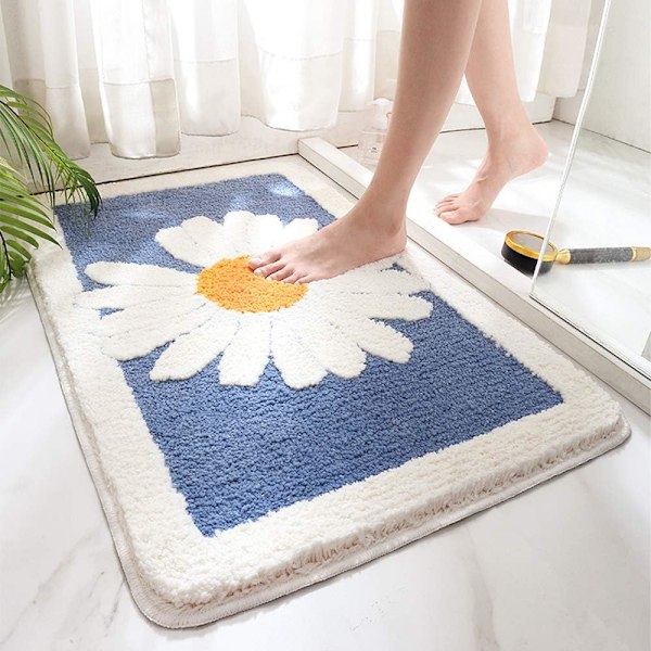 80*50CM Halksäker Badmatta Tvättad Duschmatta Kuddar Badkarmatta med Daisy-Mönster
