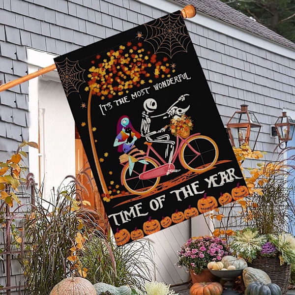 1 st Halloween-trädgårdsflagga, 12x18 tum dubbelsidig skräckpumpa spöke cykling mönster husflagga för utomhusgård