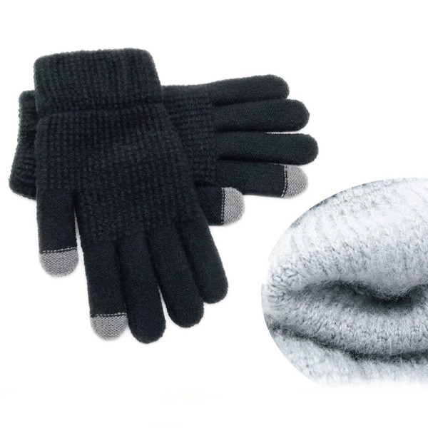 Talvikosketusnäytölliset käsineet naisille, lämmin villavuorattu neulottu