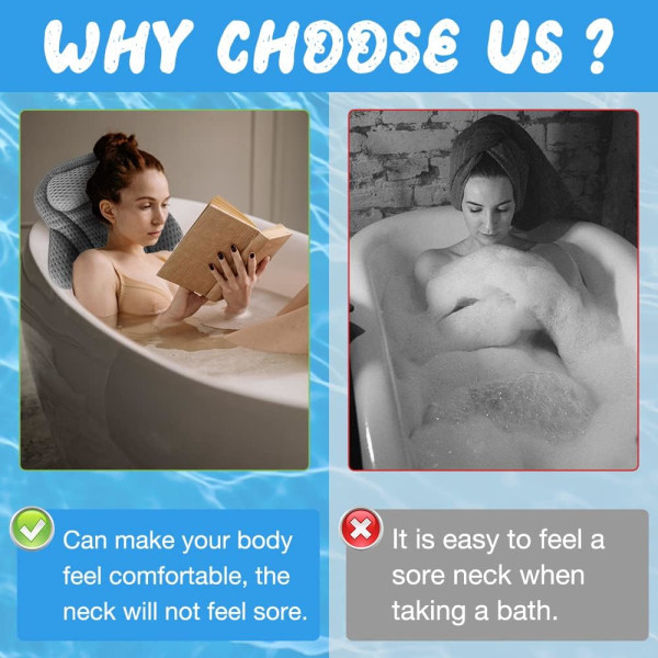 4D badekarpude med 6 sugekopper, badepude til badekar, badepude badekar til jacuzzi, H