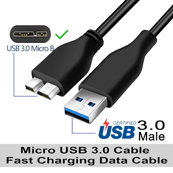 2 kpl 45 cm USB 3.0 kaapelia A - Micro B, nopea tiedonsiirto jopa 4,8 Gbps, sopii Po