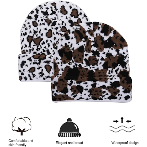 Kø-Print Beanie Hatte til Kvinder Mænd Varmt Strikket Hat Dyreprint Beanies Y2K Cap 2 Lag Vinter Leopard Print Skull Cap