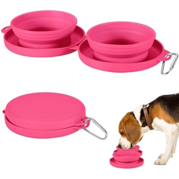 34x15cm Sammenklappelig Hunde Vandskål 2 i 1 Foldbar Kæledyrsmad og Vandskål Bærbar Katteskåle med Karabinhage til
