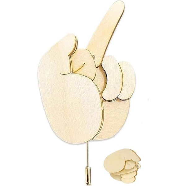 Cool Mittfinger-Nål i Trä, Färdig Set, Vändbar Mittfinger-Nål, Present